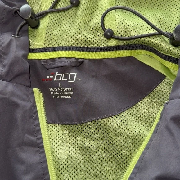 BCG Windsuit Gray Black Neon Green Hooded Jacket & Pants Tracksuit Unisex Sz L - Picture 8 of 14